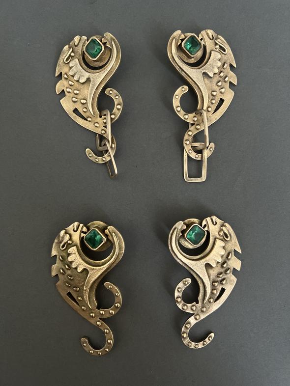 Metal Clay Bronze Earrings with Nano Gems